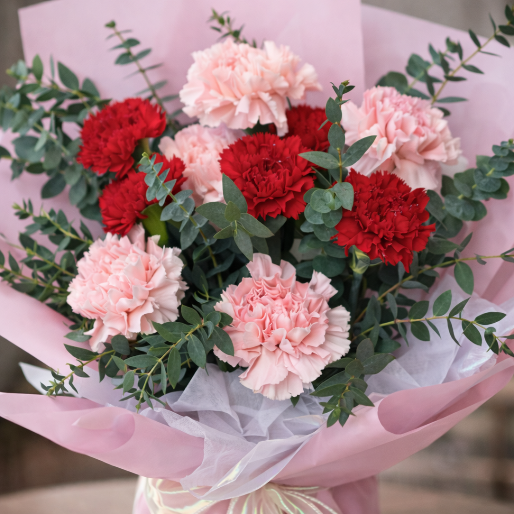 Velvet Picnic (Carnations, Eucalyptus) | Fresh Flower Bouquet