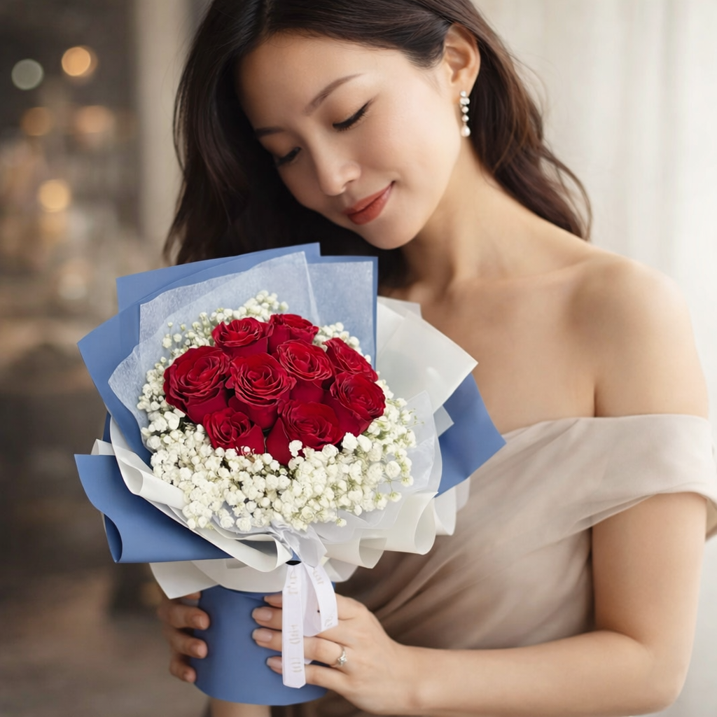 Velvet Sincerity (Roses, Baby's Breath) | Flower Bouquet