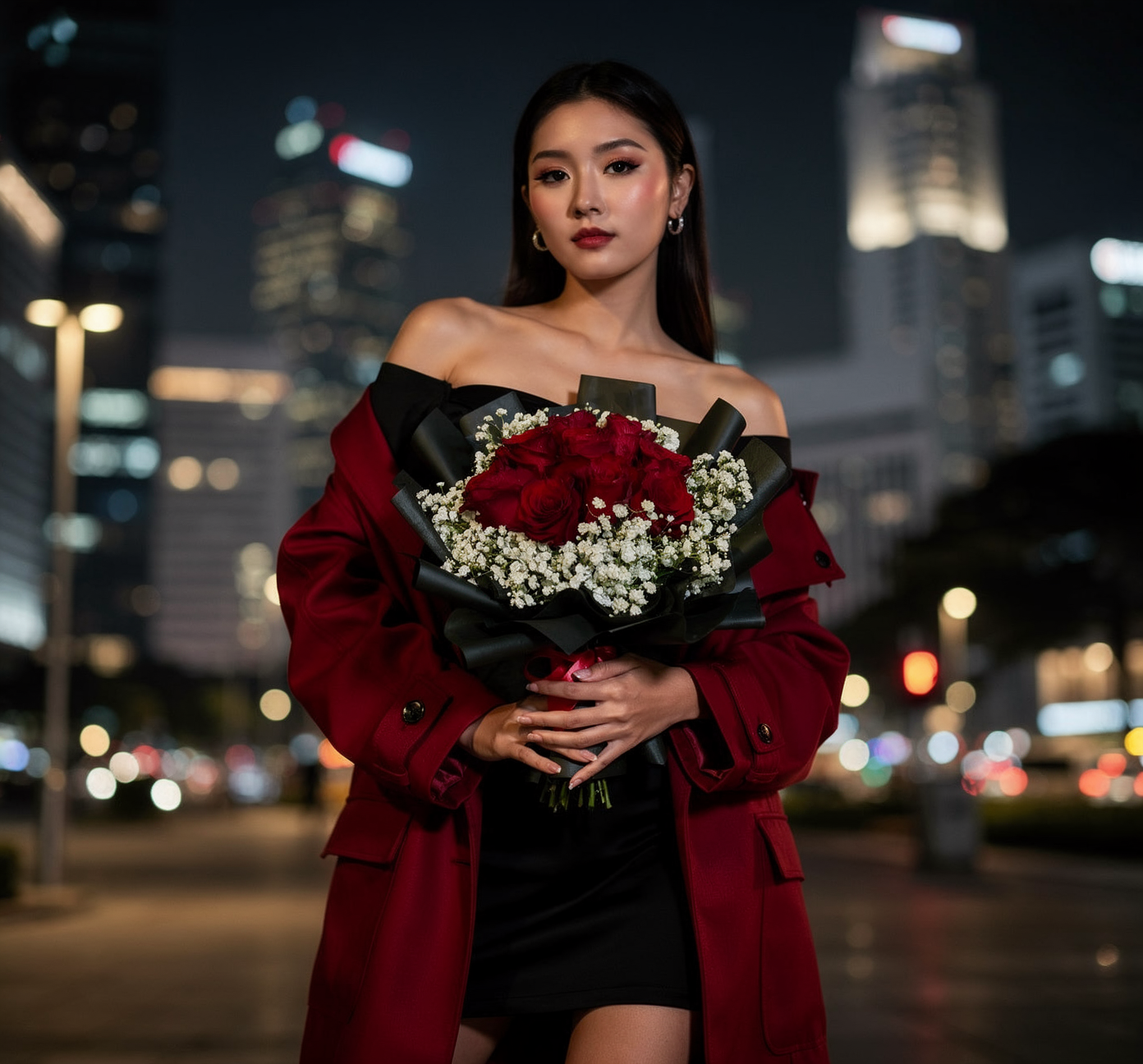 Velvet Ember (Roses, Baby's Breath) | Fresh Flower Bouquet