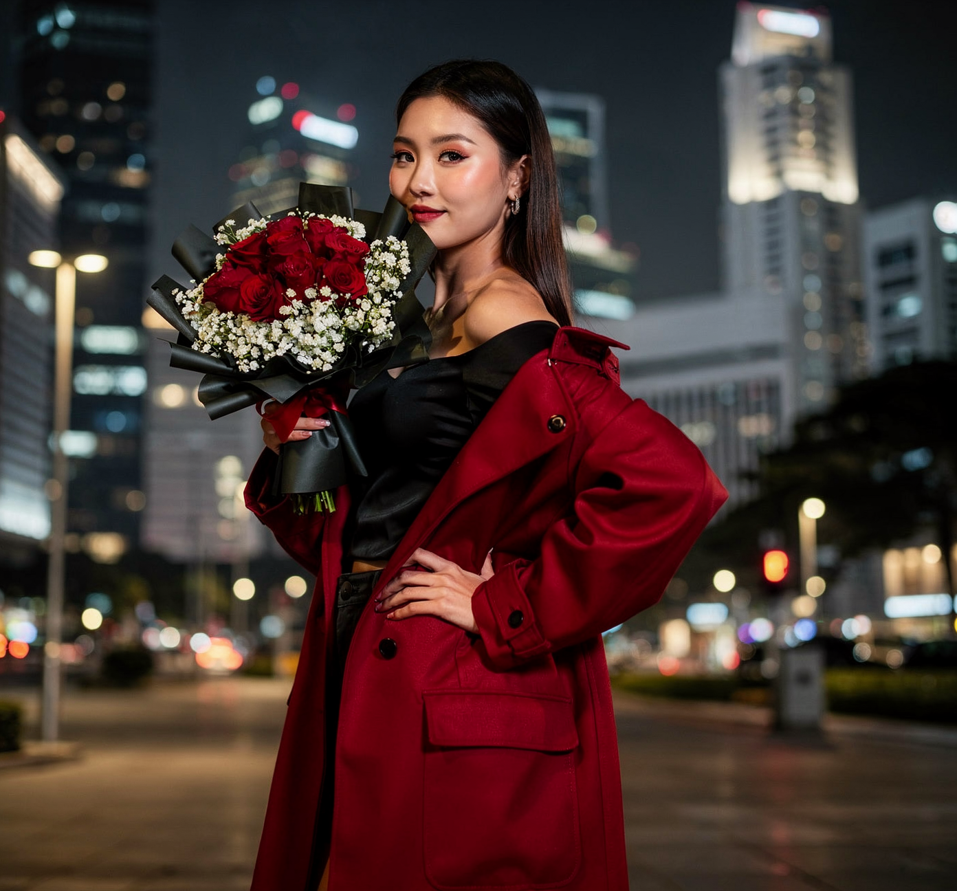 Velvet Ember (Roses, Baby's Breath) | Fresh Flower Bouquet