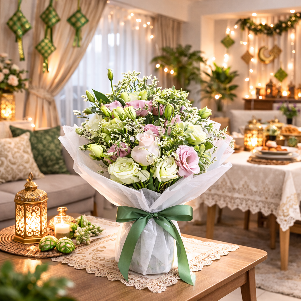 Verdant Whisper (Rose, Eustoma) | Hari Raya Flowers