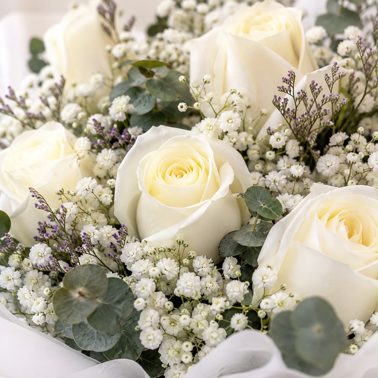 Morning Blush (Roses, Baby's Breath, Eucalyptus) | Fresh Flower Bouquet