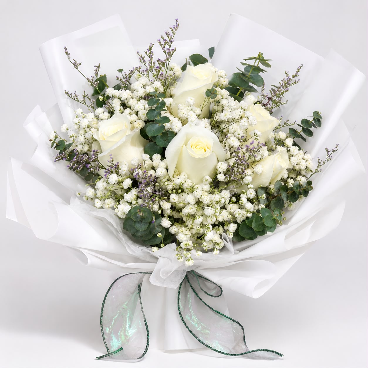 Morning Blush (Roses, Baby's Breath, Eucalyptus) | Fresh Flower Bouquet