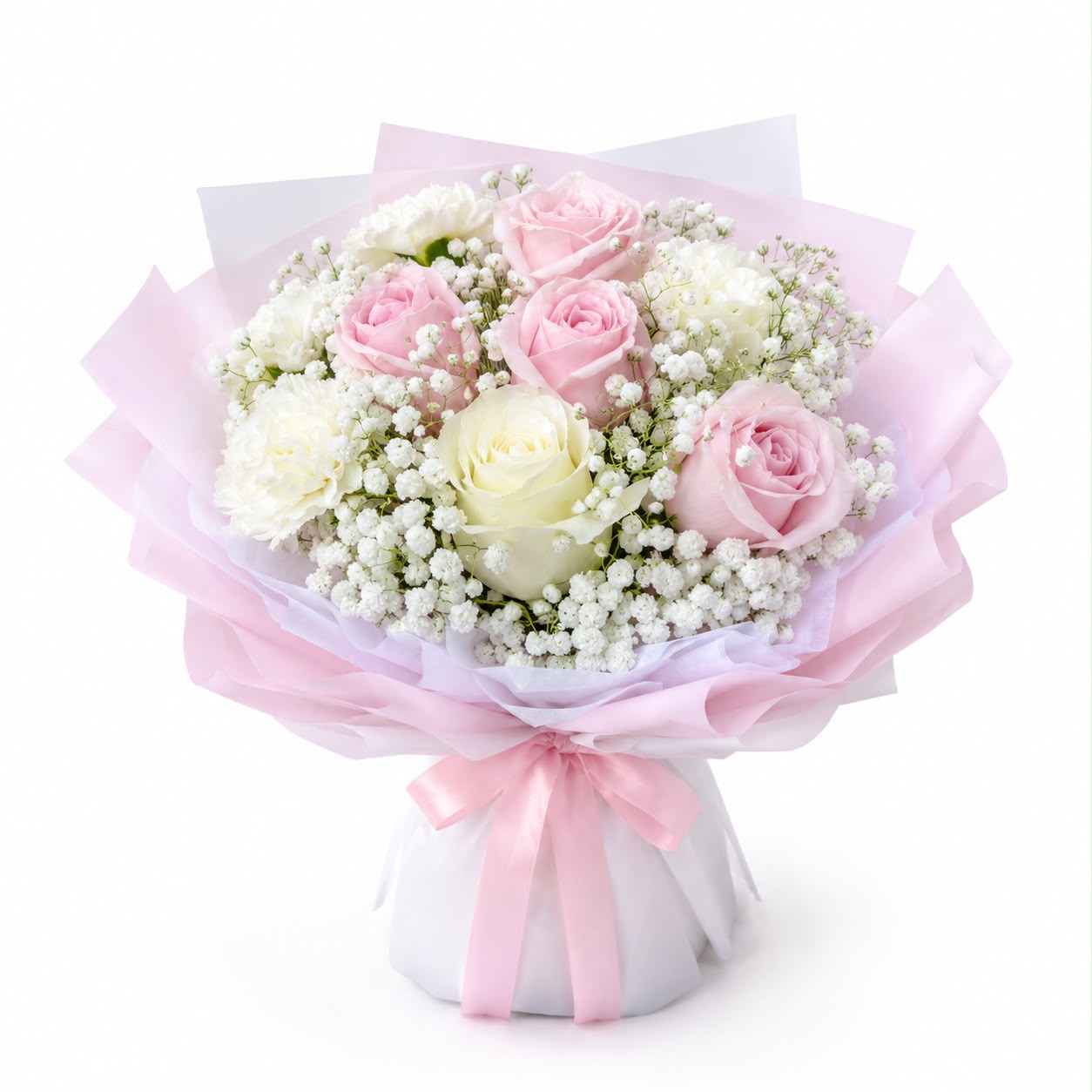 Pink Whisper (Roses, Baby's Breath) | Fresh Flower Bouquet