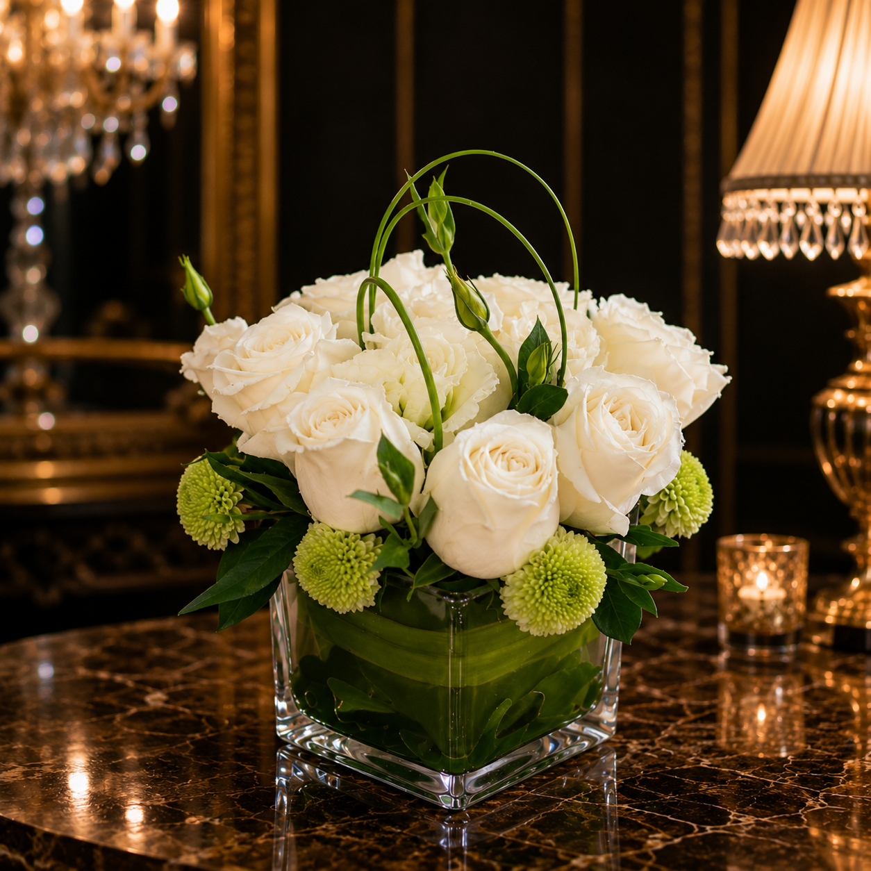 Snow Fern Echo (White Roses, Chrysanthemums) | Vase Flower Arrangement