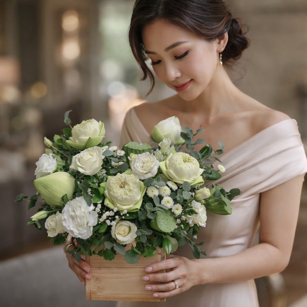 Serenity Bloom (Lisianthus, Lotus, Baby's Breath) | Fresh Bouquet