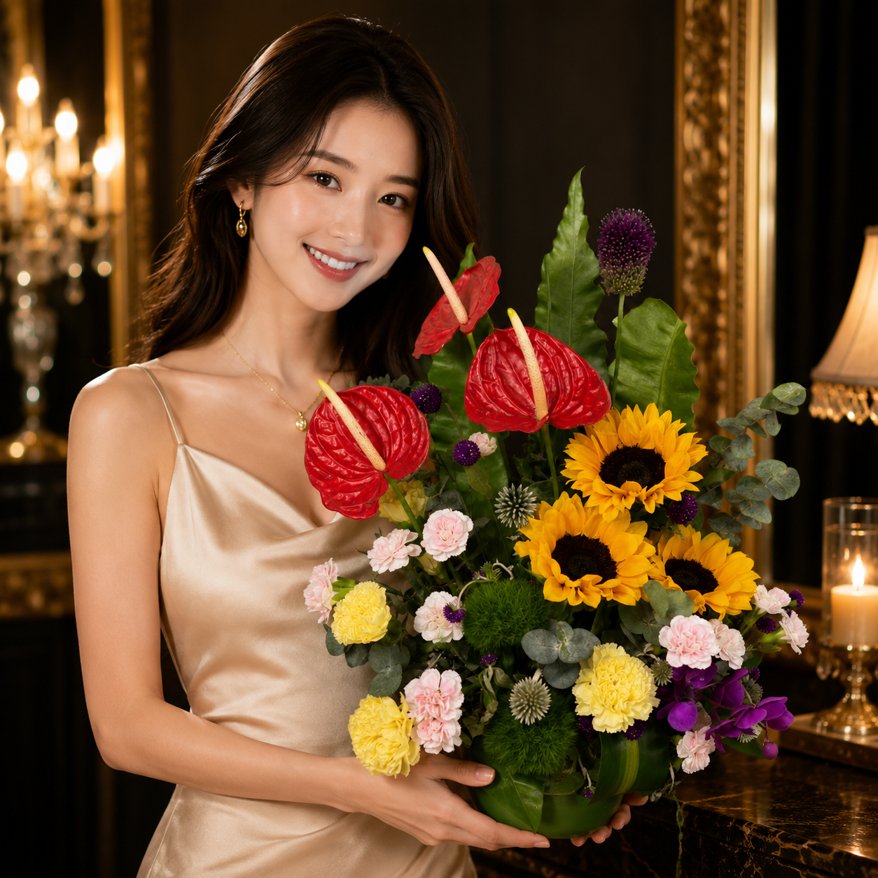 Savannah Bloom (Sunflowers, Anthurium, Carnations, Ferns) | Flower Vase Arrangement