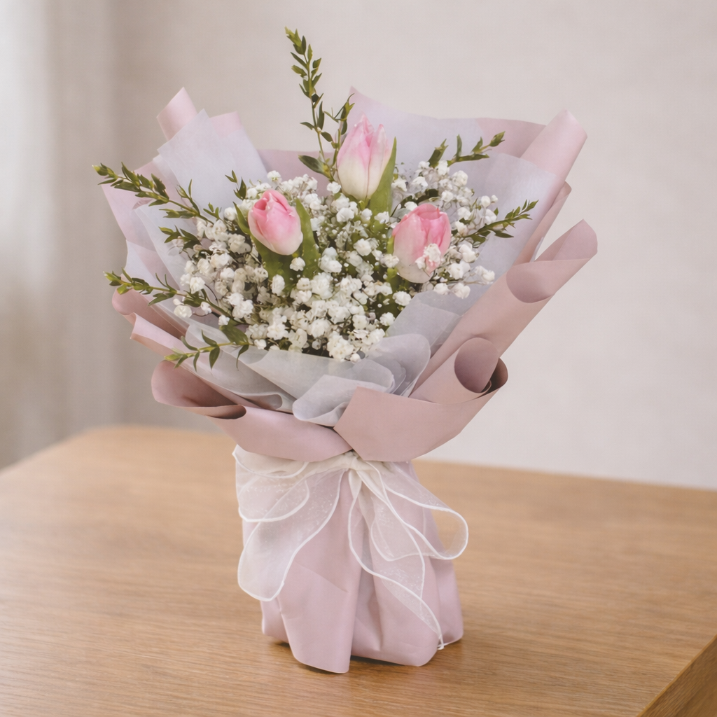Blush Meadow (Tulips, Baby's Breath) | Fresh Flower Bouquet