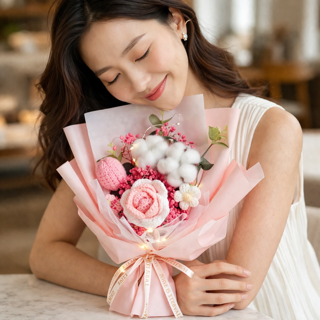 Sweet Blush Charm | Crochet Flower Bouquet