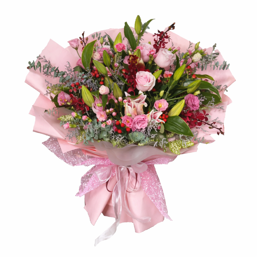 Pink Sonata (Roses, Lisianthus, Lilies) | Fresh Flower Bouquet