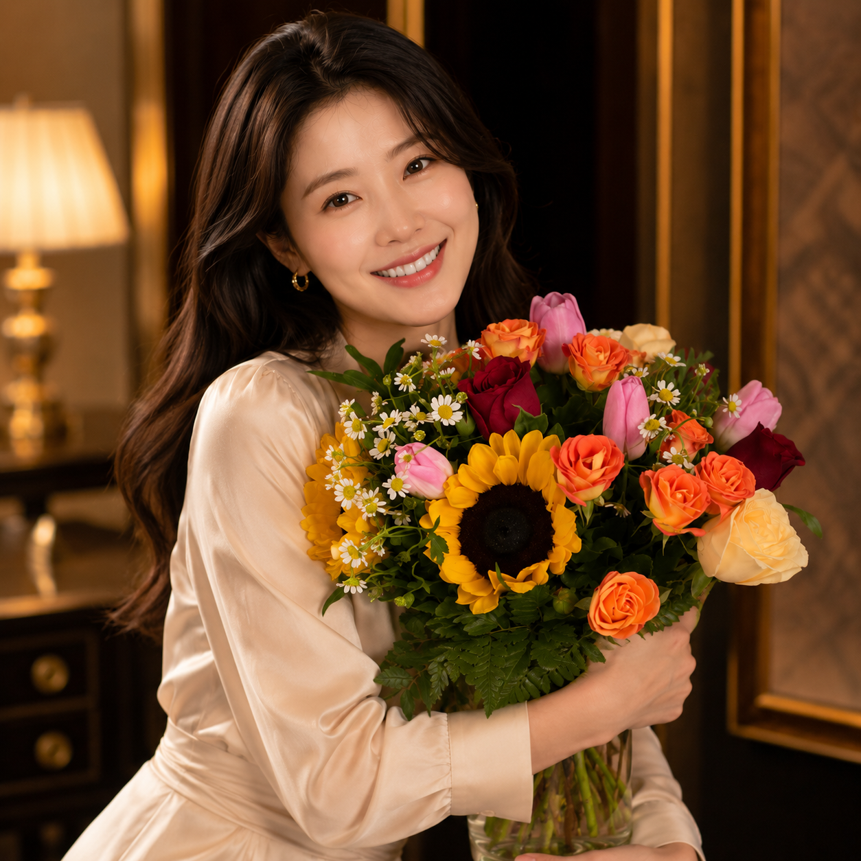 Solstice Whim (Sunflowers, Roses, Tulips) | Flowers in Vase