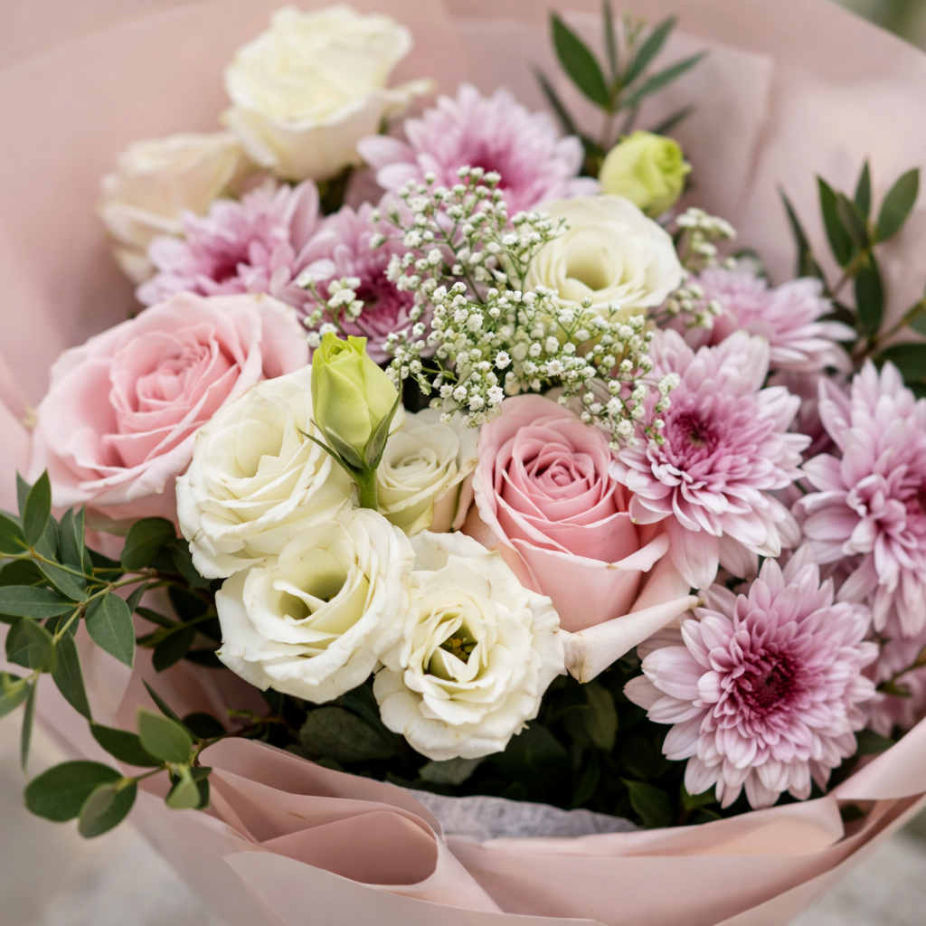Chantilly Morning (Roses, Lisianthus, Chrysanthemum) | Flower Bouquet