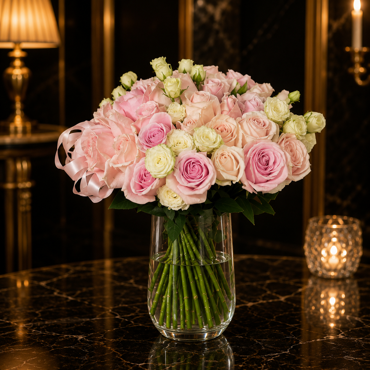 Willow Mirth (Pink Roses) | Vase Flower Arrangement