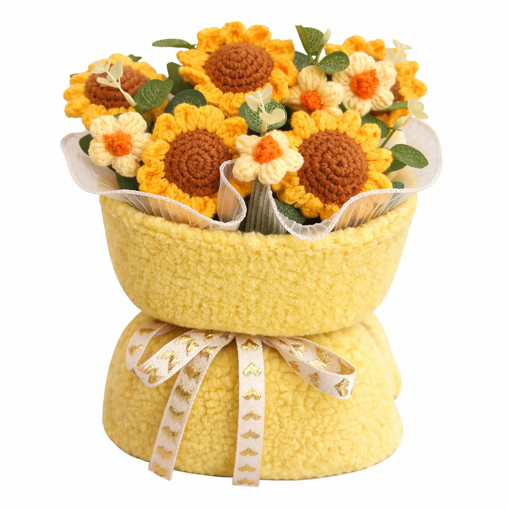 Golden Bloom Knit | Crochet Flower Bouquet