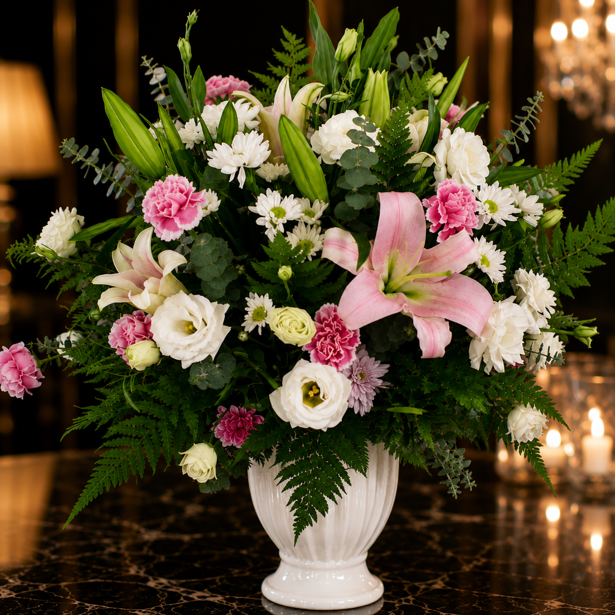 Whispering Fern (Lilies, Lisianthus, Carnations) | Vase Flower Arrangement