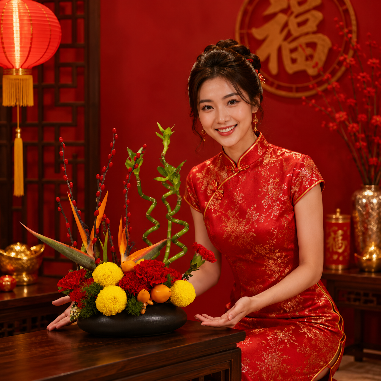 Bamboo Solstice (Bamboo, Birds of Paradise, Chrysanthemums) | CNY Flowers