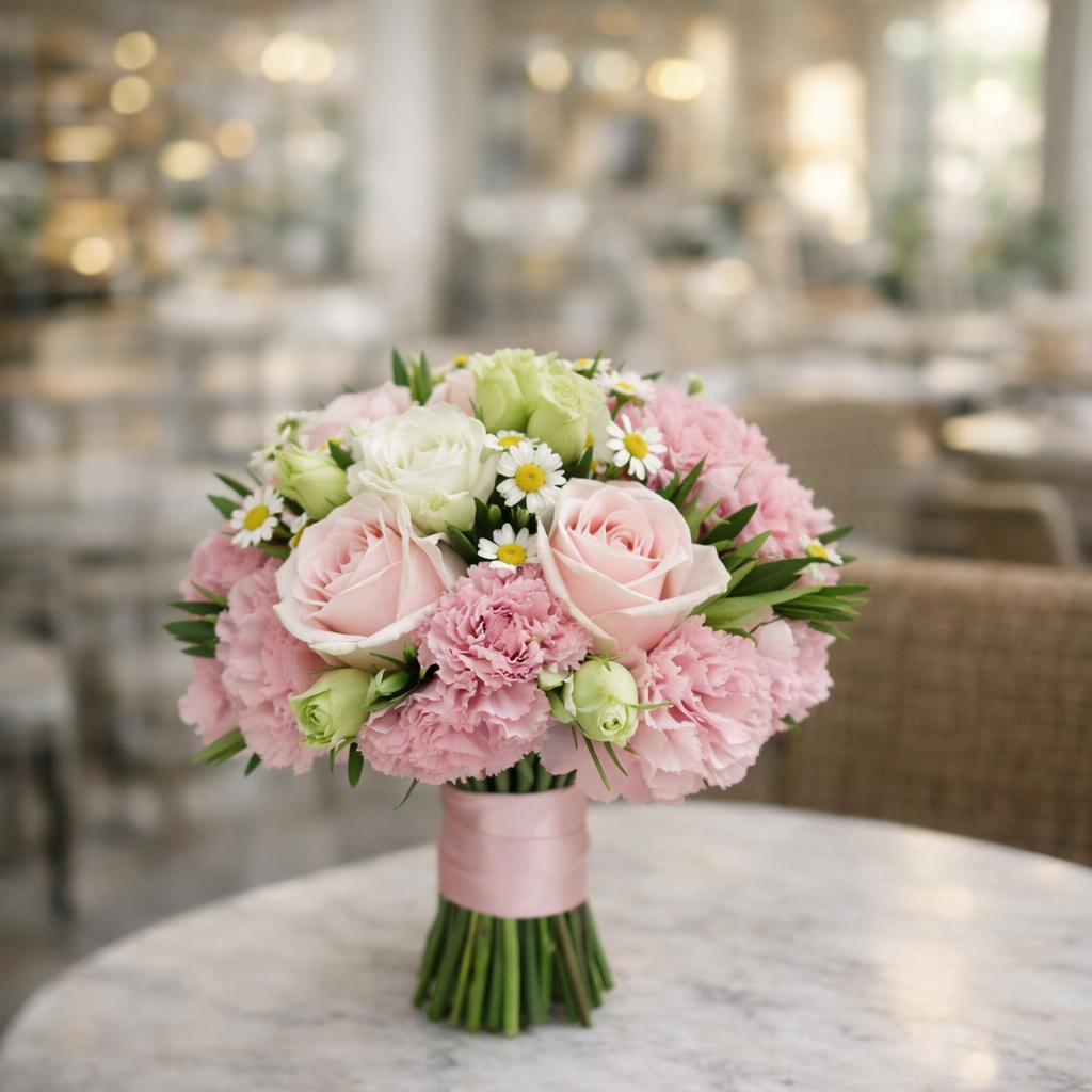 Camellia Waltz (Lisianthus, Carnations, Chamomile) | Flower Bouquet