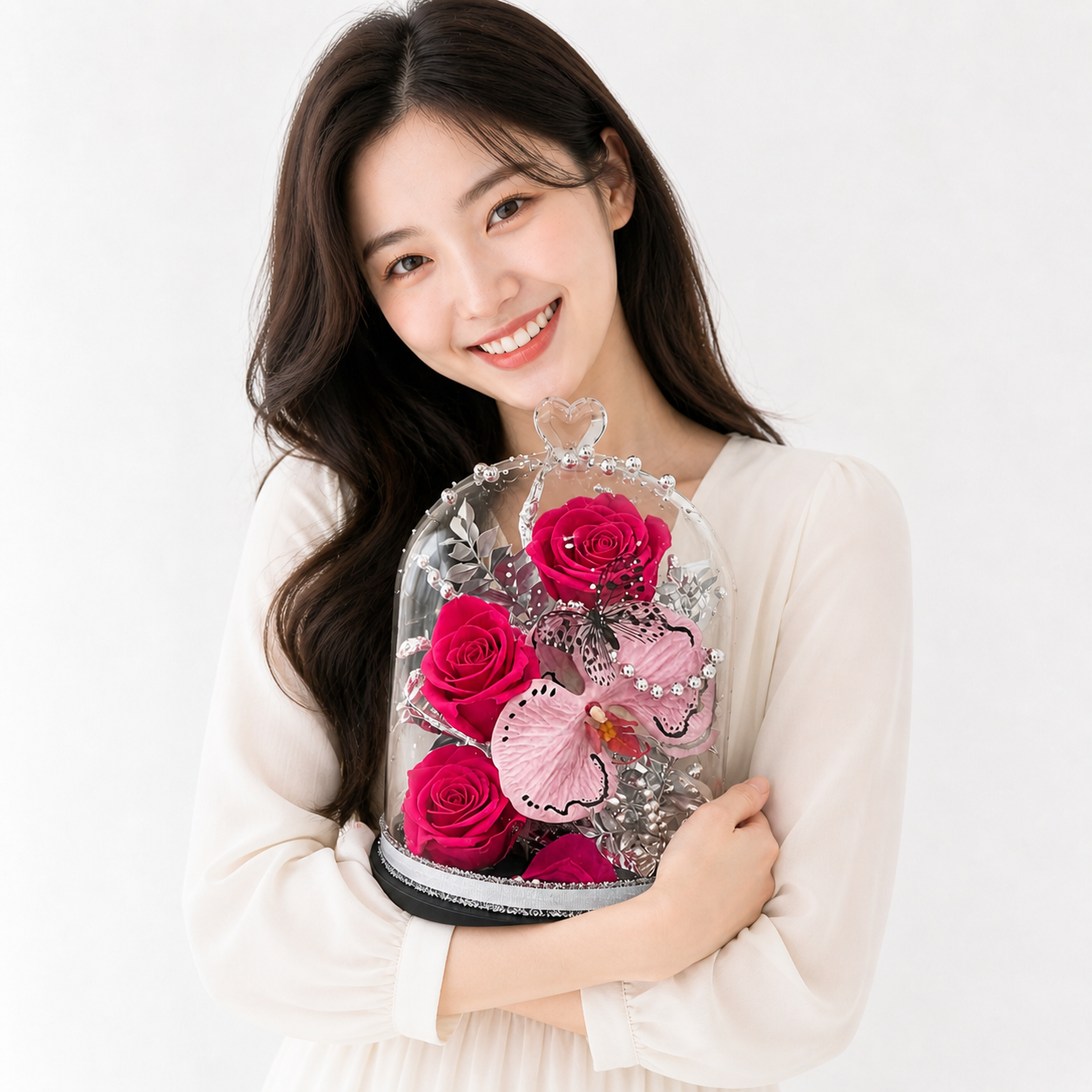 Crystal Reverie (Red Roses, Orchids) | Preserved Flower Bouquet