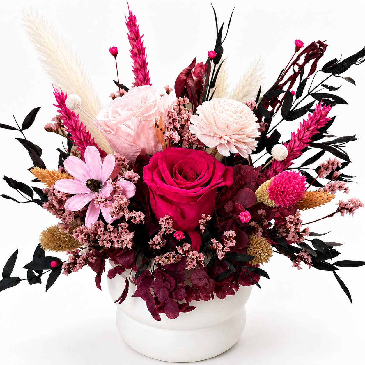 Blush Haven (Red Roses, Celosia) | Preserved Bouquet