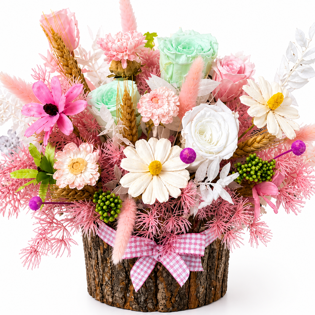 Meadow Whisper (Blue Roses, Pink Roses, Daisies) | Preserved Bouquet