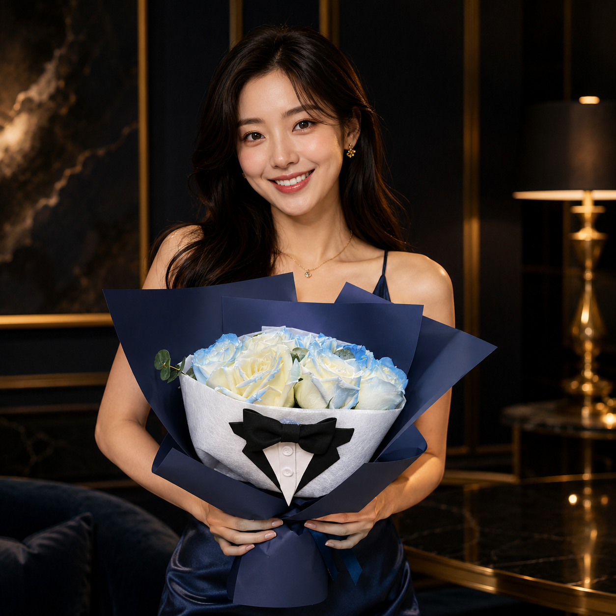 Blue Tux Charm (Roses) | Fresh Flower Bouquet