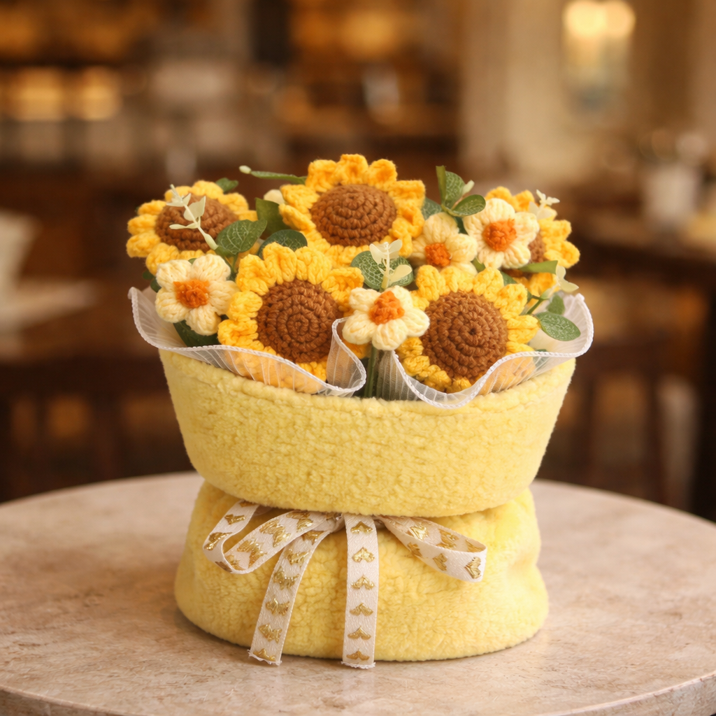 Golden Bloom Knit | Crochet Flower Bouquet