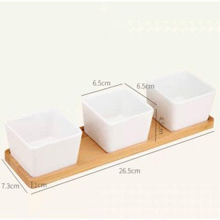 3 Mini Square Pots with Bamboo Base
