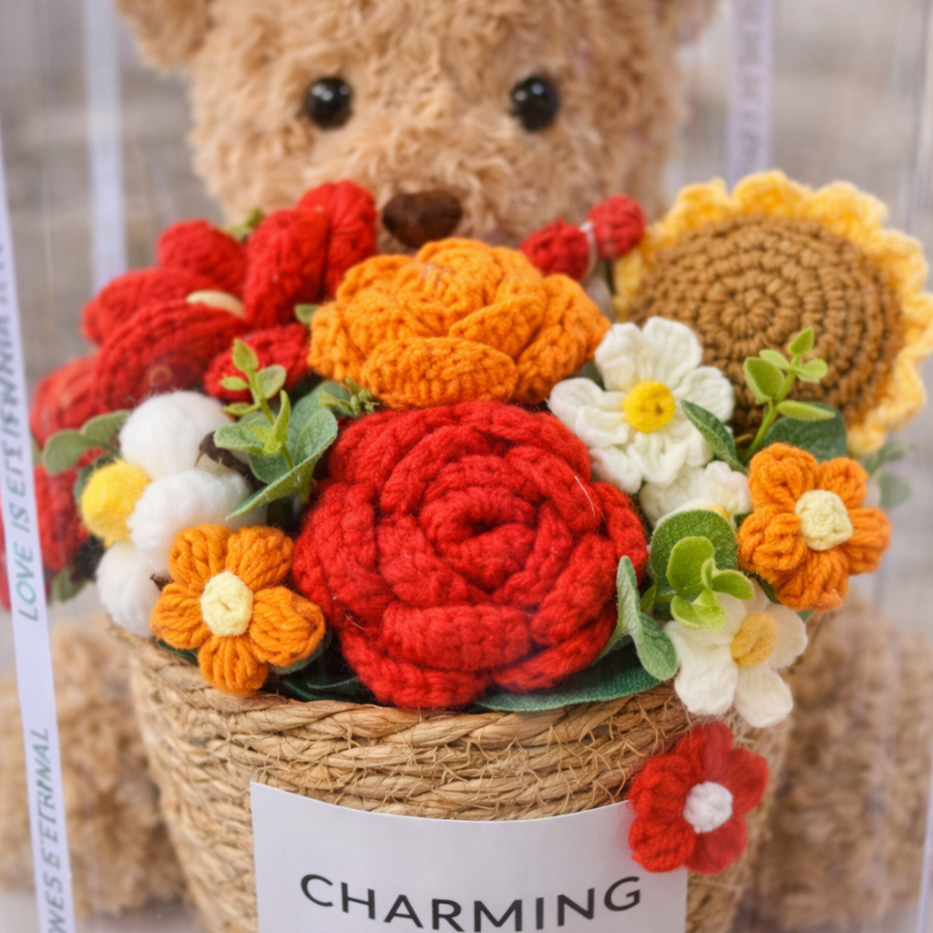 Teddy Garden Box | Crochet Flower Bouquet