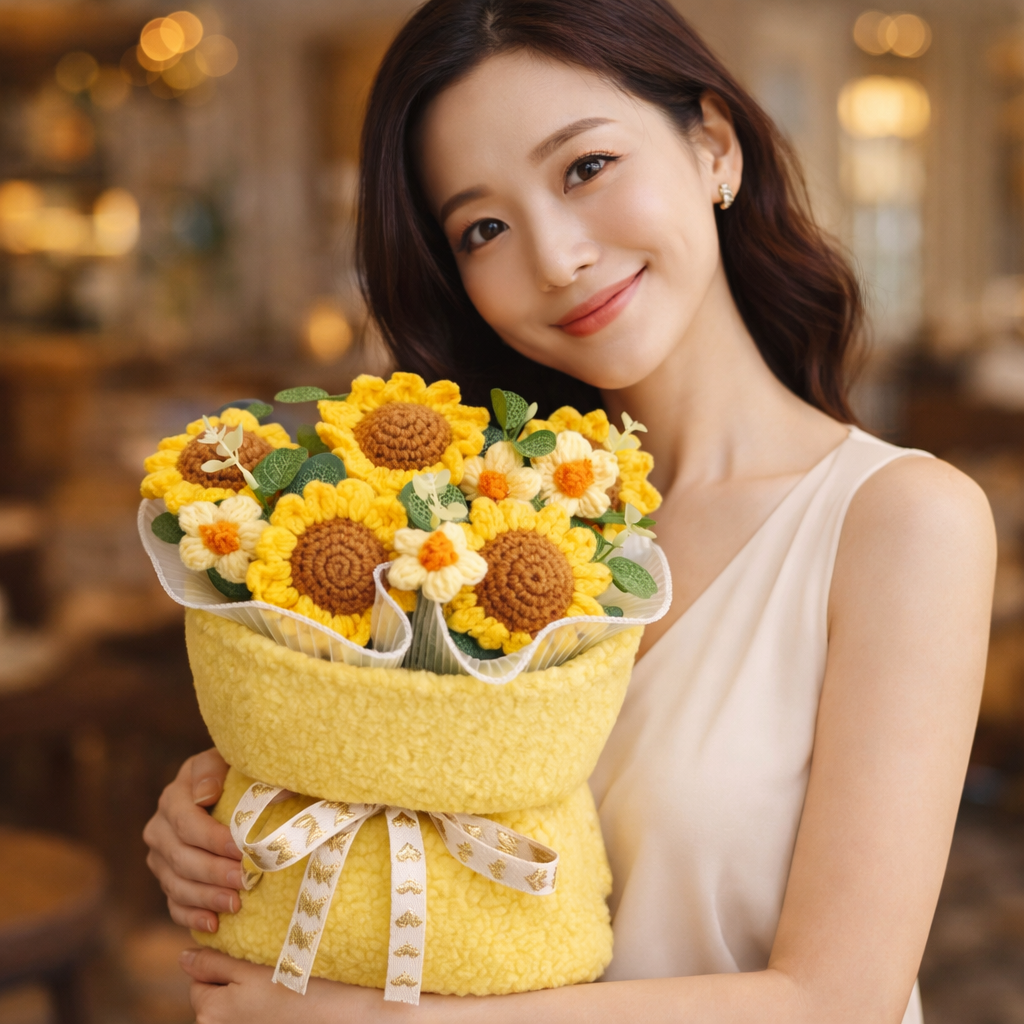 Golden Bloom Knit | Crochet Flower Bouquet