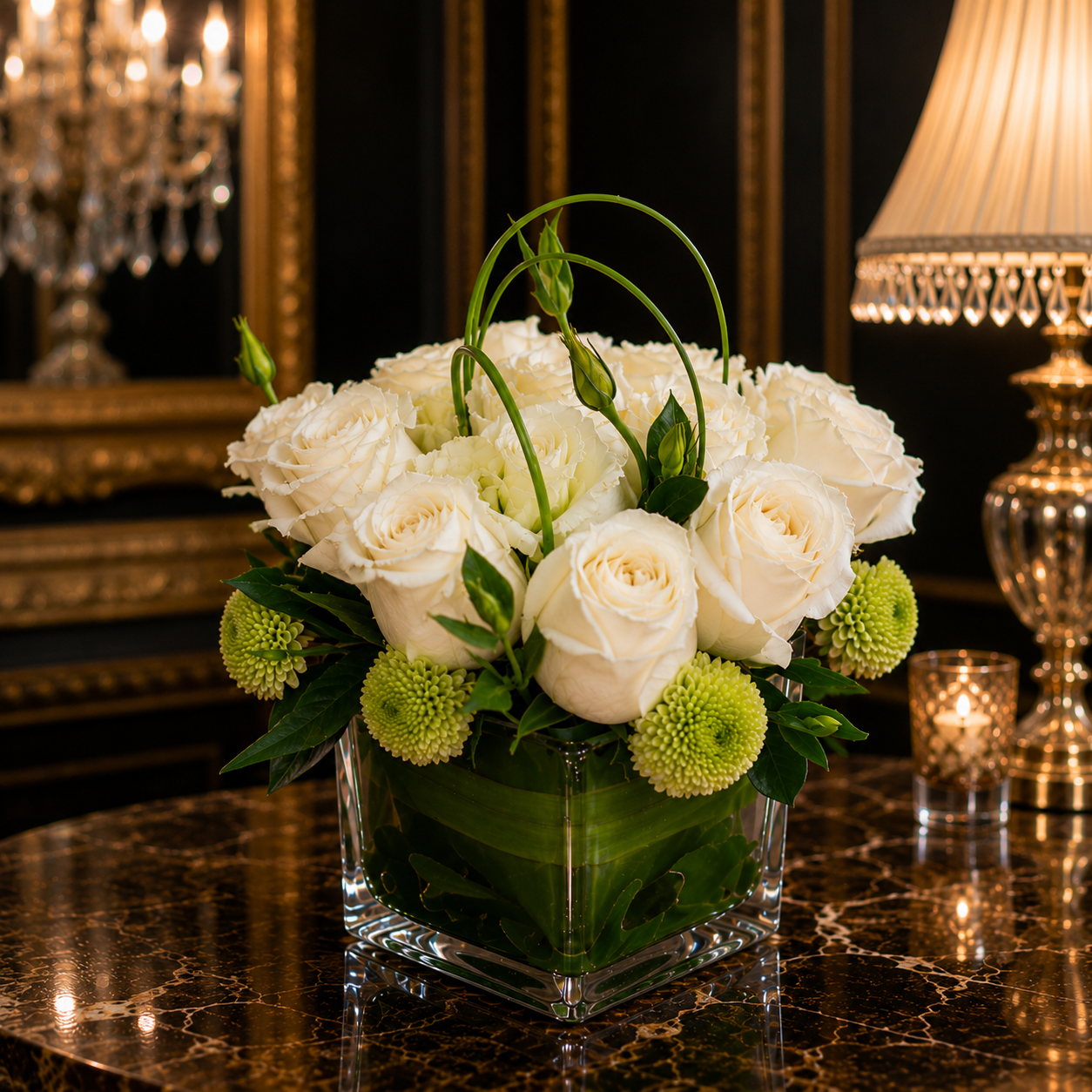 Snow Fern Echo (White Roses, Chrysanthemums) | Vase Flower Arrangement
