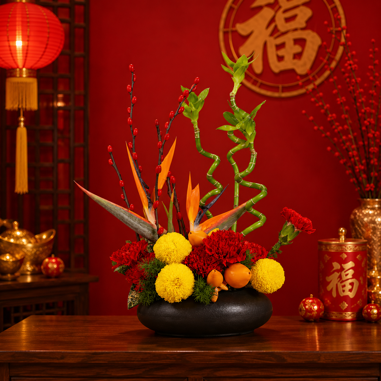 Bamboo Solstice (Bamboo, Birds of Paradise, Chrysanthemums) | CNY Flowers