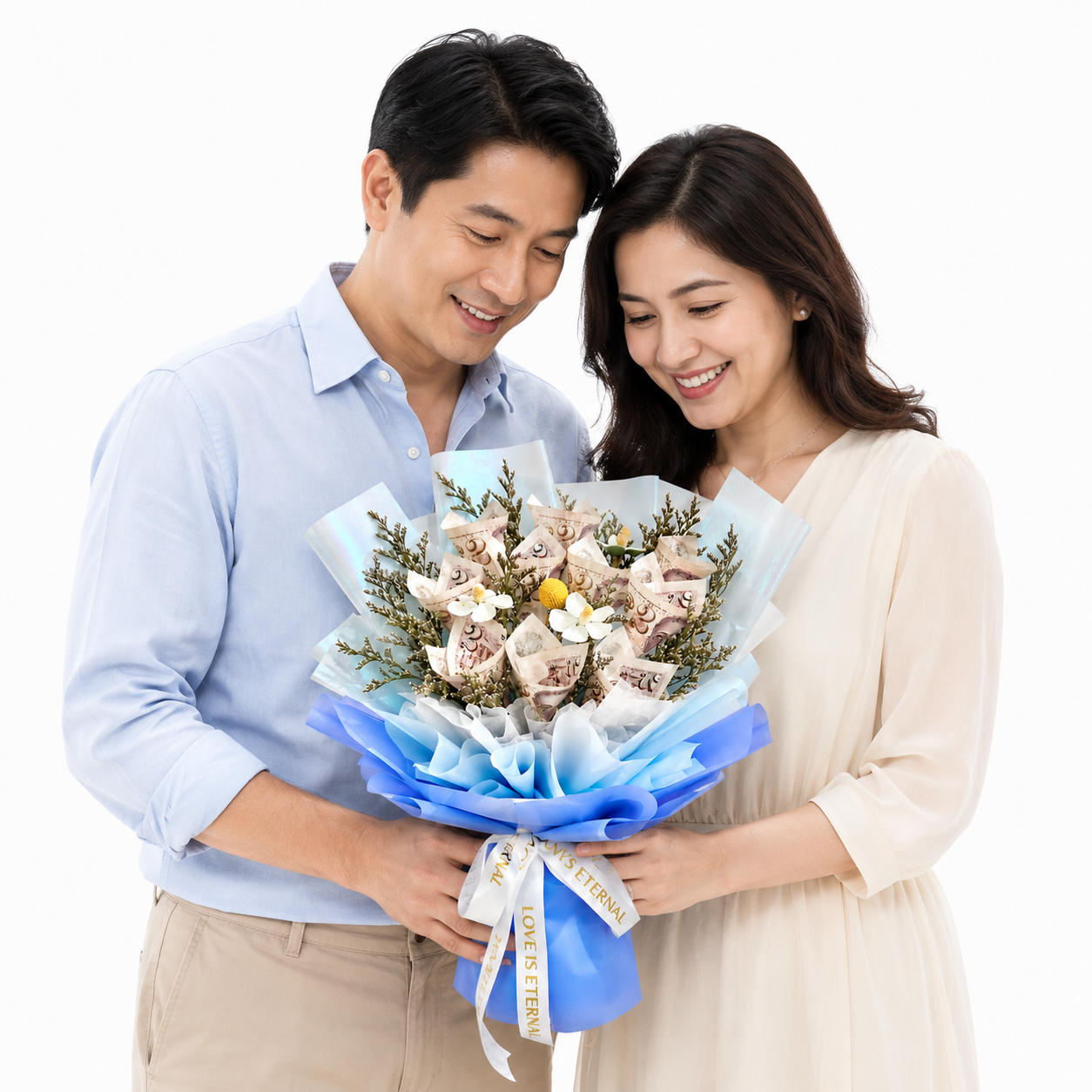 Blue Fortune (Preserved Fillers) | Money Bouquet