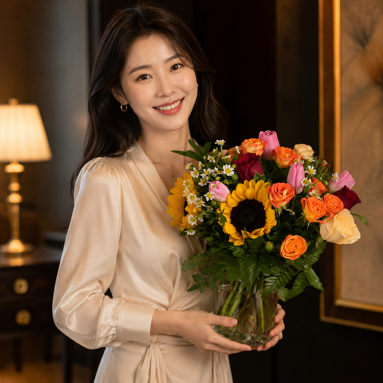 Solstice Whim (Sunflowers, Roses, Tulips) | Flowers in Vase