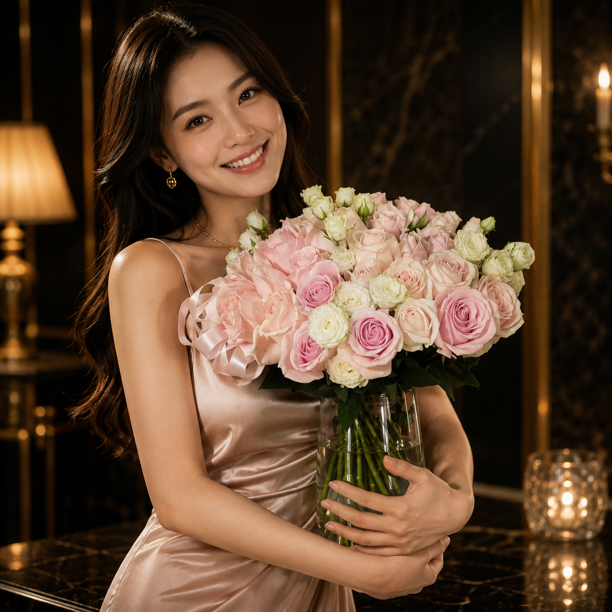 Willow Mirth (Pink Roses) | Vase Flower Arrangement