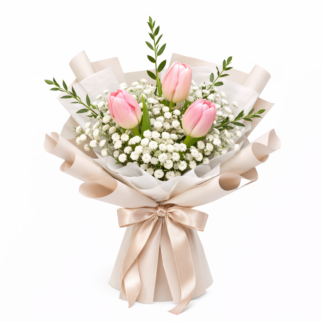Blush Meadow (Tulips, Baby's Breath) | Fresh Flower Bouquet