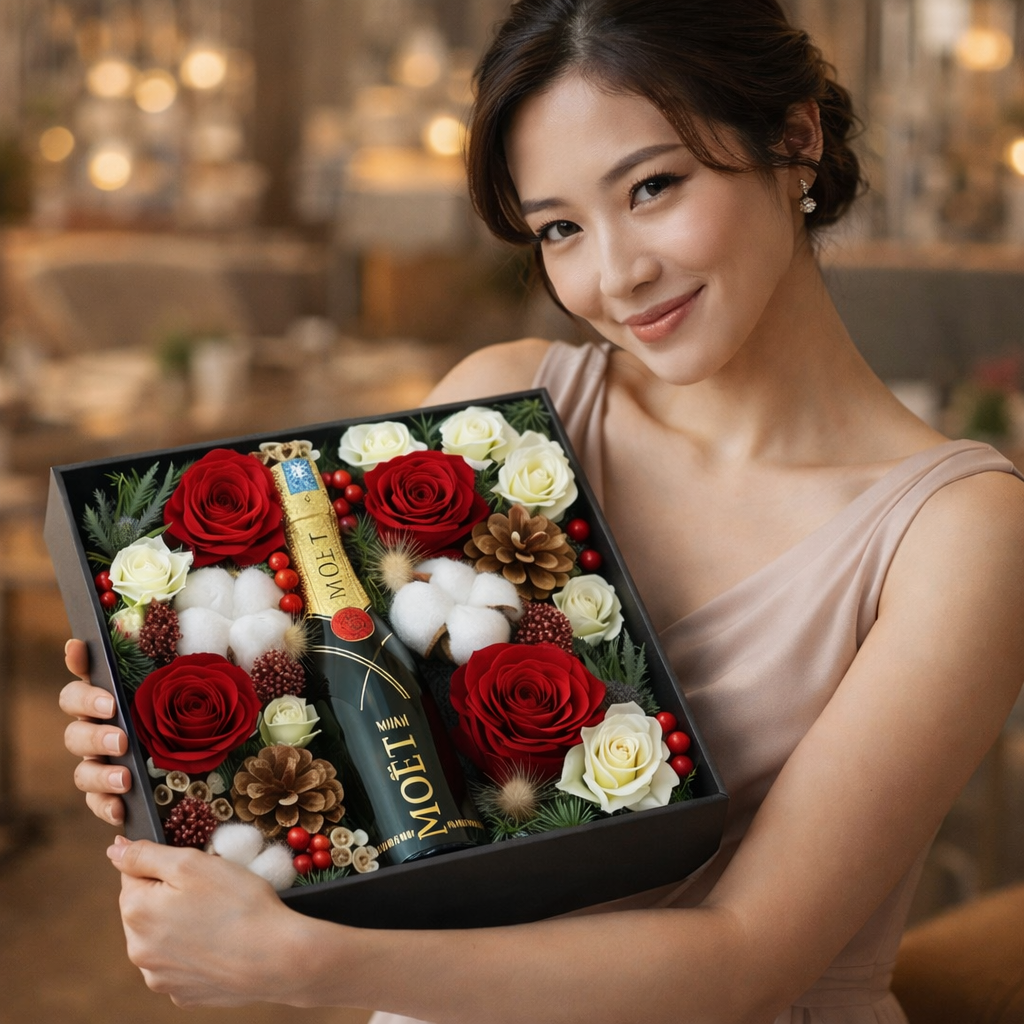Crimson Toast (Roses, Cotton, Pinecones) | Gift Box