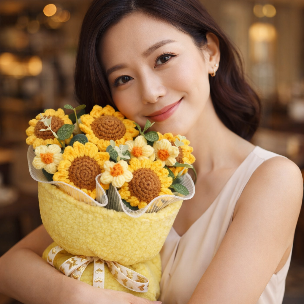 Golden Bloom Knit | Crochet Flower Bouquet