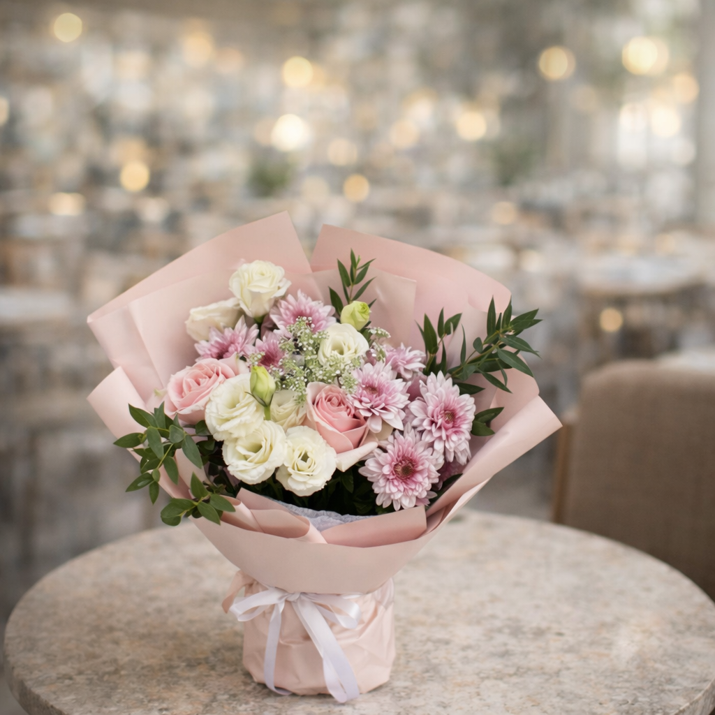 Chantilly Morning (Roses, Lisianthus, Chrysanthemum) | Flower Bouquet