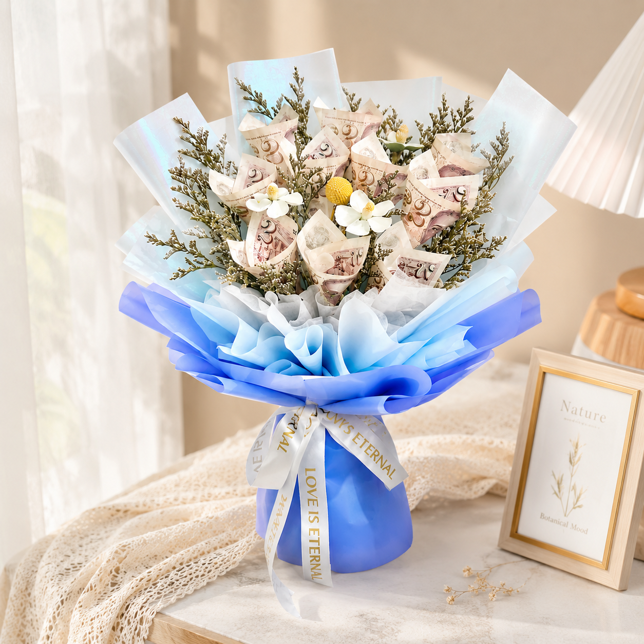 Blue Fortune (Preserved Fillers) | Money Bouquet