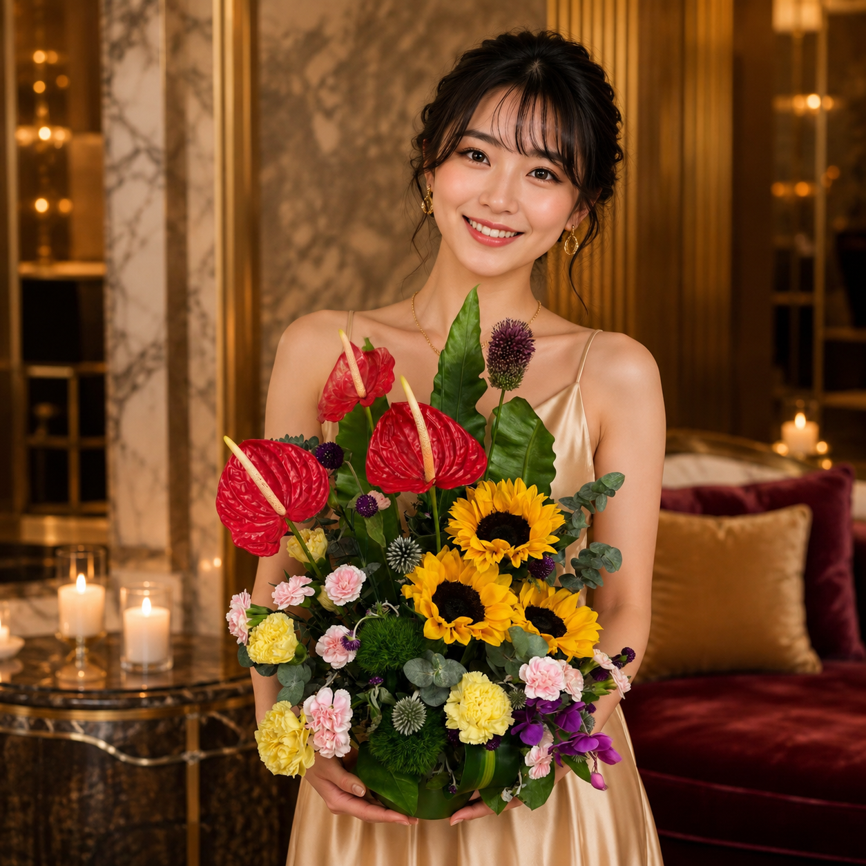 Savannah Bloom (Sunflowers, Anthurium, Carnations, Ferns) | Flower Vase Arrangement