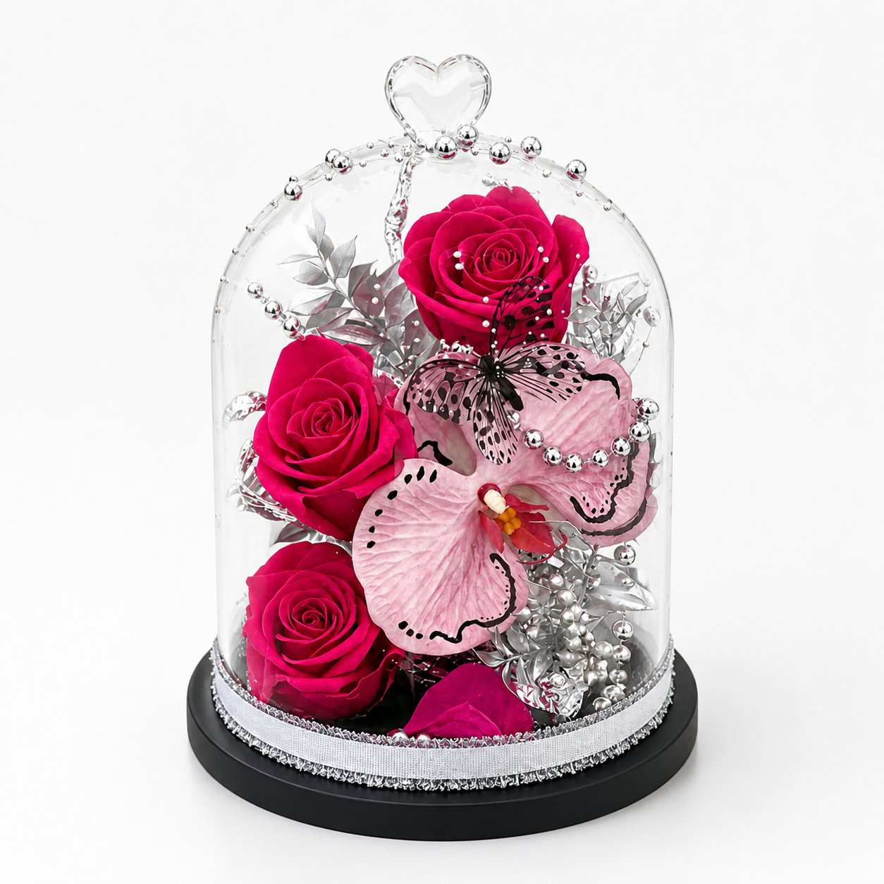 Crystal Reverie (Red Roses, Orchids) | Preserved Flower Bouquet