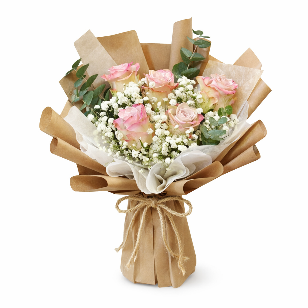 Blush Whispers (Roses . Baby's Breath) | Fresh Bouquet