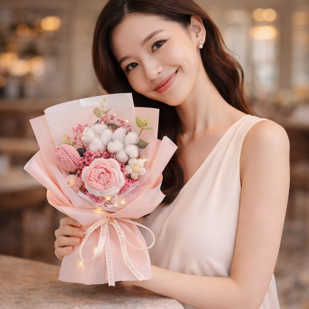 Sweet Blush Charm | Crochet Flower Bouquet