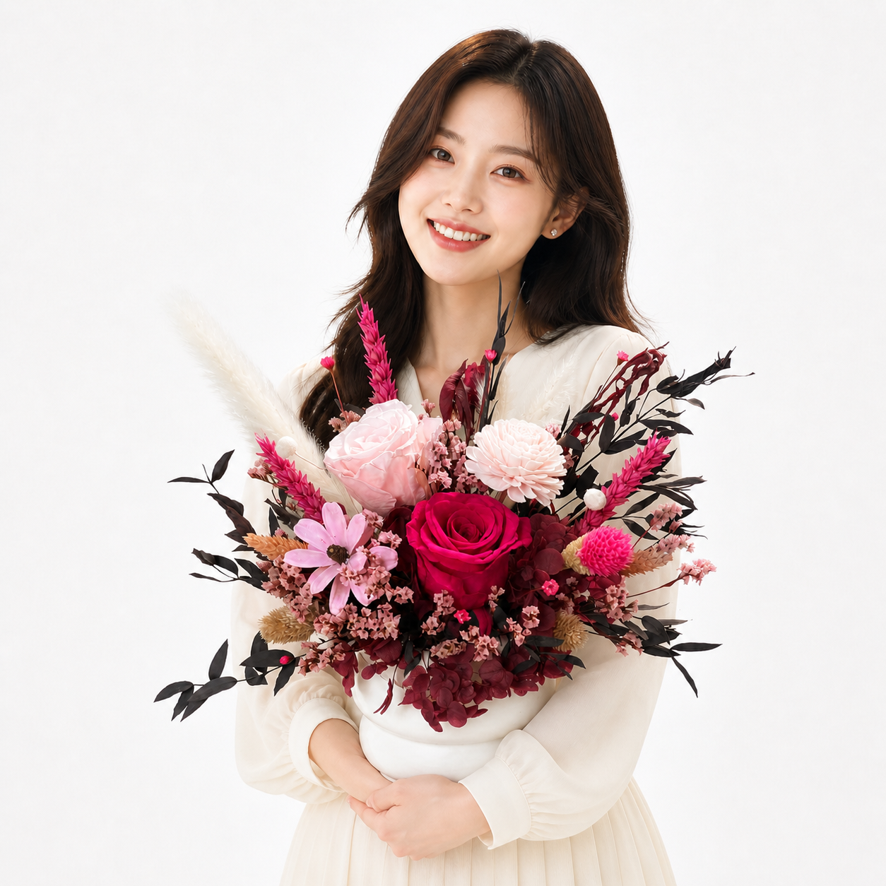 Blush Haven (Red Roses, Celosia) | Preserved Bouquet