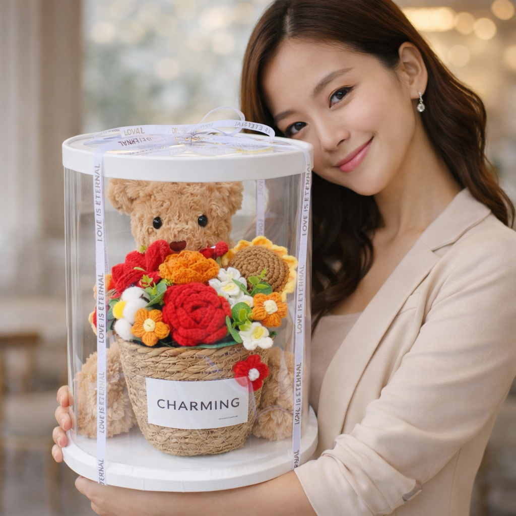 Teddy Garden Box | Crochet Flower Bouquet