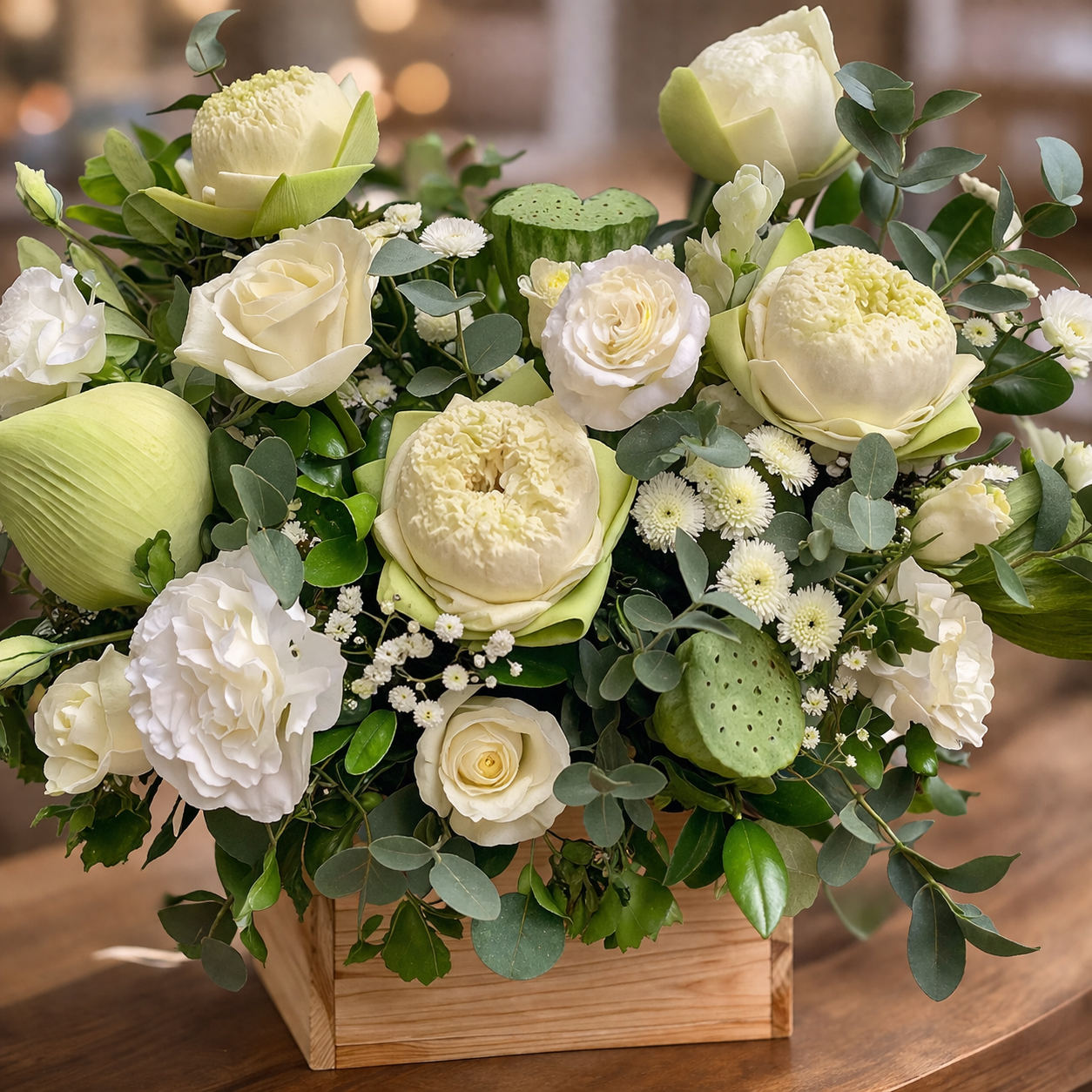 Serenity Bloom (Lisianthus, Lotus, Baby's Breath) | Fresh Bouquet