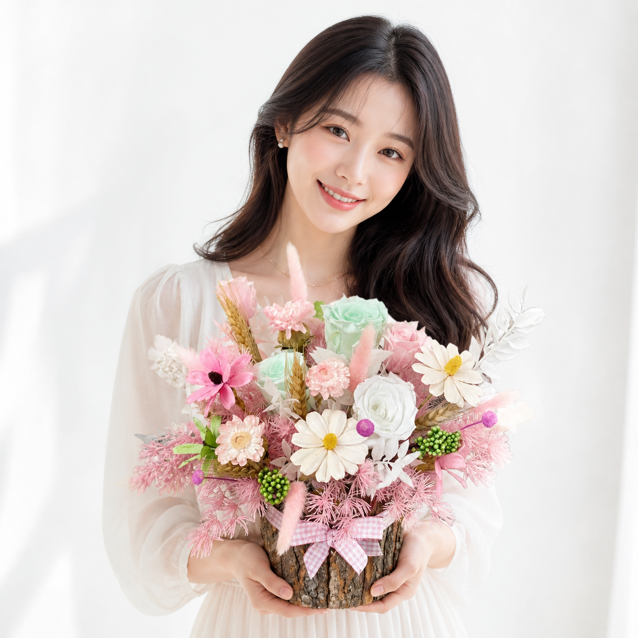 Meadow Whisper (Blue Roses, Pink Roses, Daisies) | Preserved Bouquet