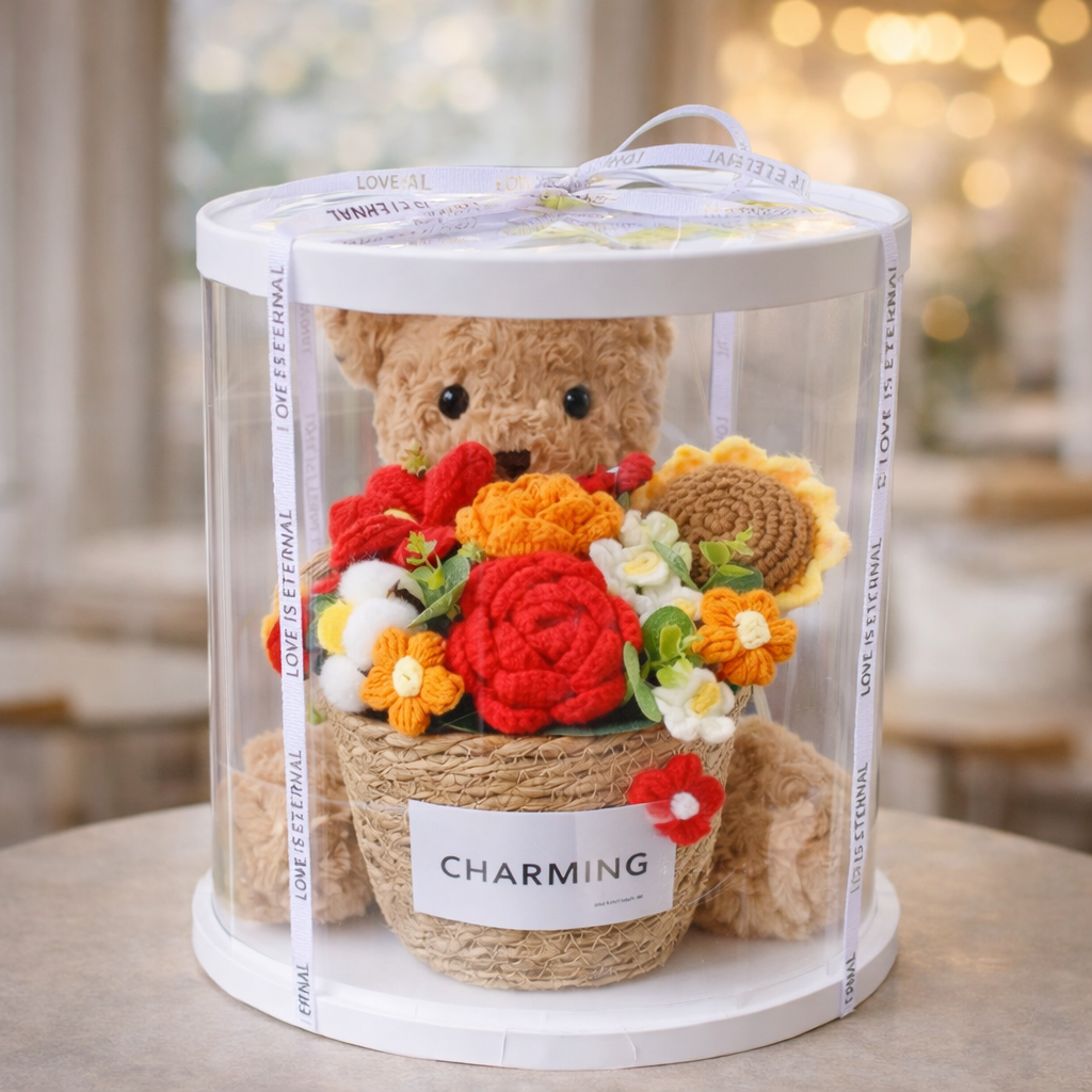 Teddy Garden Box | Crochet Flower Bouquet
