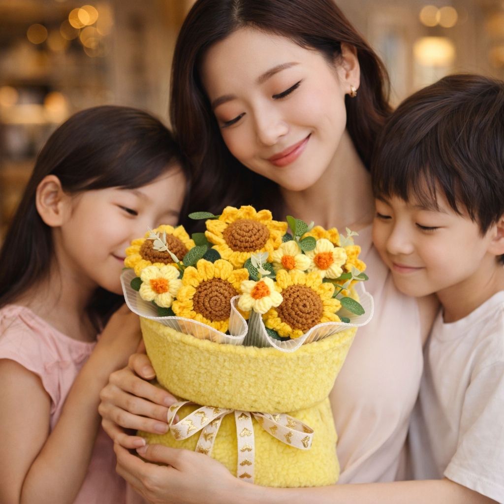 Golden Bloom Knit | Crochet Flower Bouquet