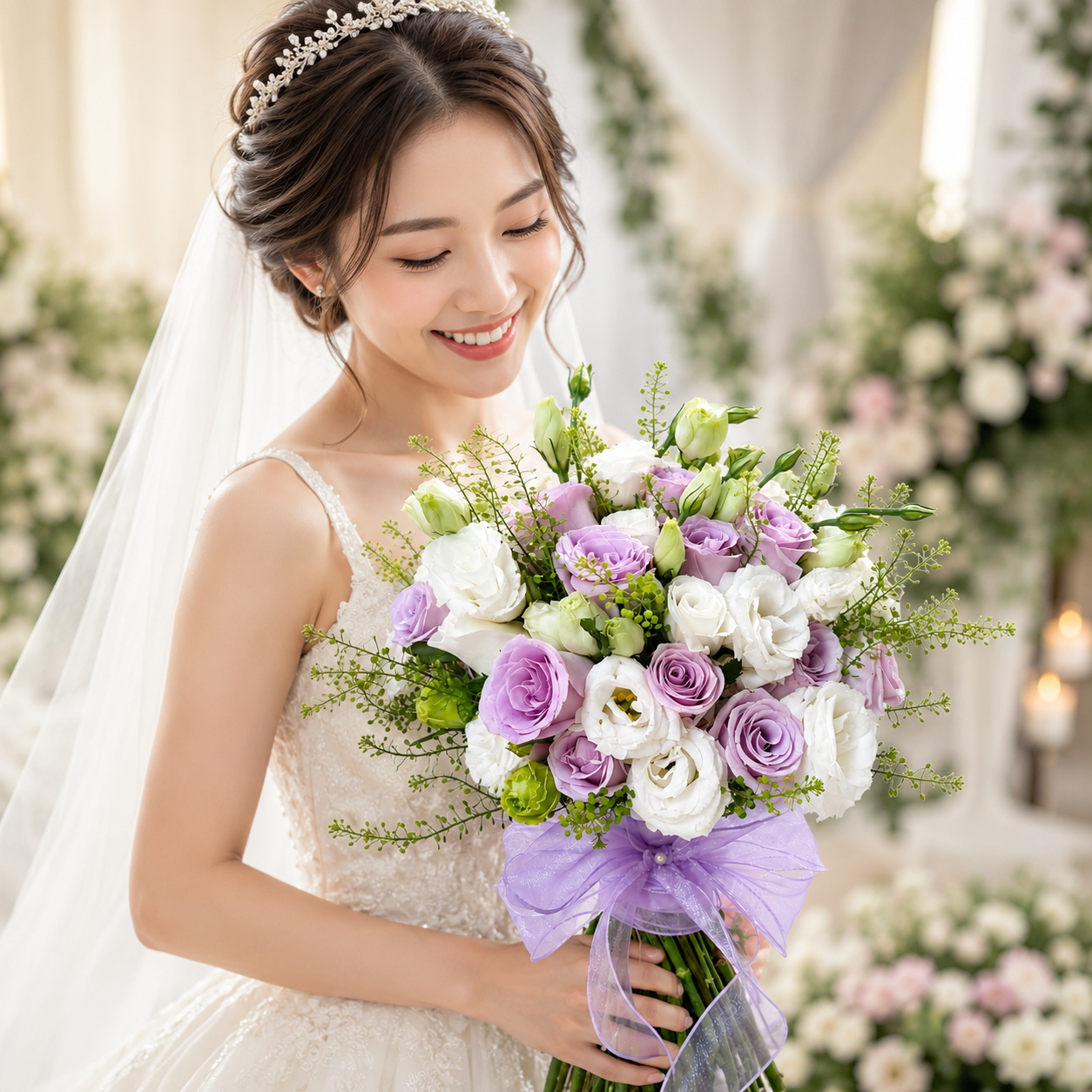 Lavender Vows (Lilac Roses, Lisianthus) | Fresh Bridal Bouquet